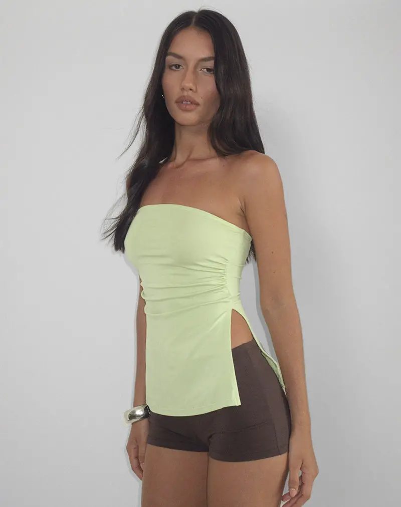 Aravie Ruched Bandeau Top In Pistachio 1