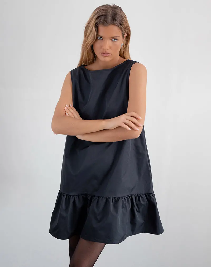 Arkana Babydoll Mini Dress In Black Taffeta 1