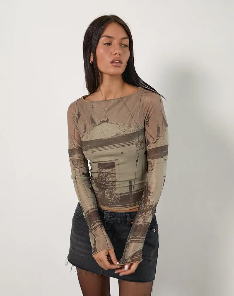 Armali Long Sleeve Top In Abstract Historical Green 1