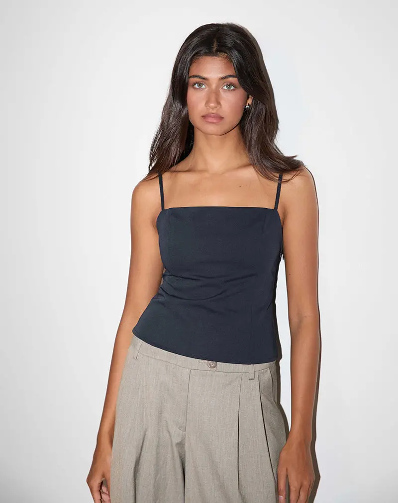 Aurei Scoop Back Top In Tailoring Navy 1