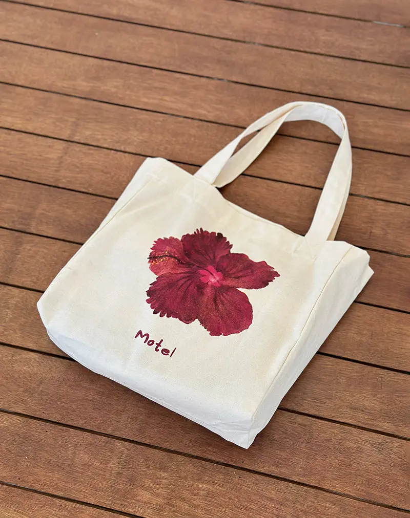 Barbara Tote Bag In Ivory With Hibiscus Print 1