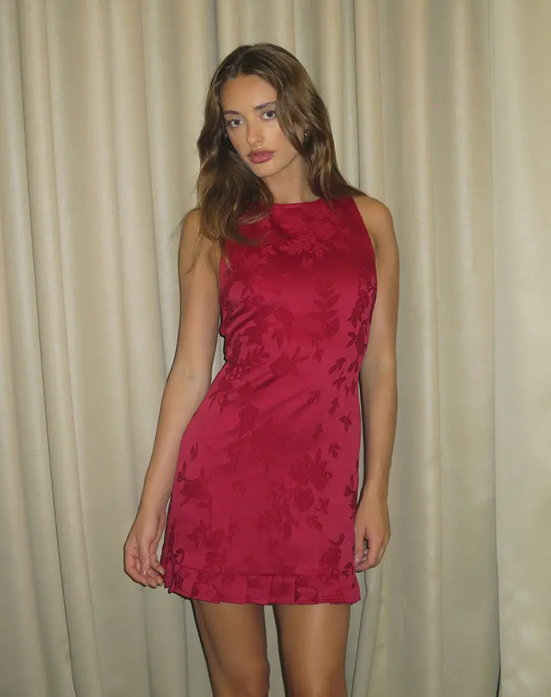 Benian Mini Dress In Satin Jacquard Red 1