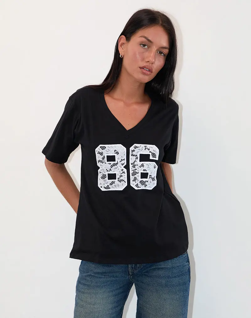 Blaine Oversized Tee In Black With 86 White Lace Embroidery 1