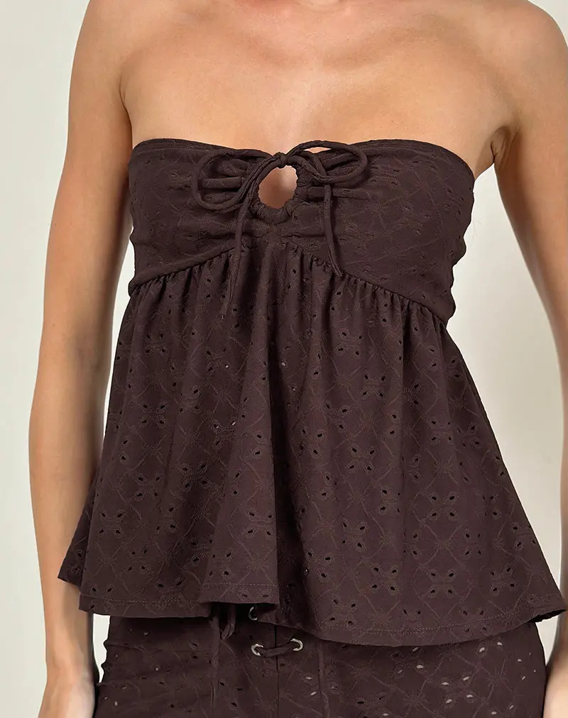 Boyd Bandeau Top In Stretch Broderie Brown 1