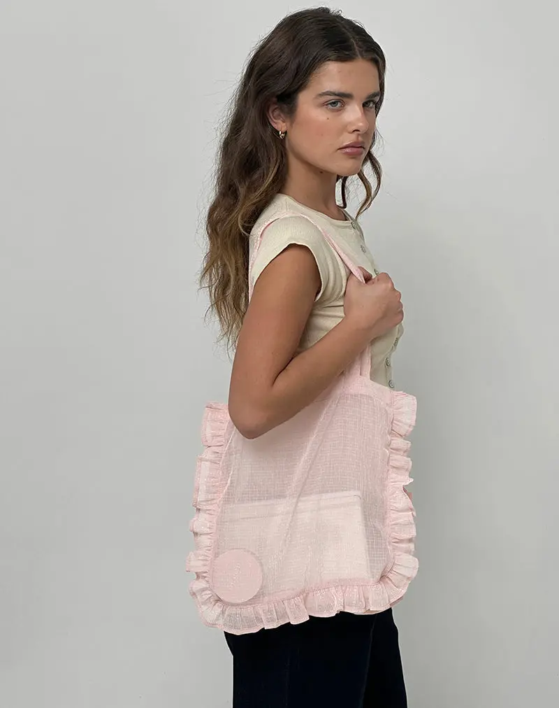 Brinana Tote Bag In Textured Chiffon Pink 1