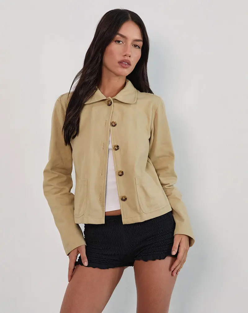 Calva Boxy Jacket In Tan 1