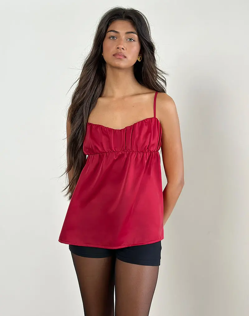 Camden Longline Cami Top In Satin Red 1