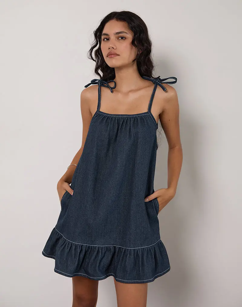 Carlisle Mini Dress In Chambray Indigo 1