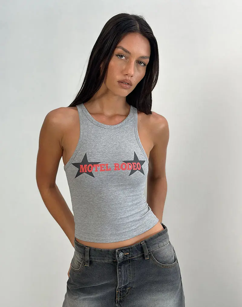 Carter Vest Top In Grey Marl With Motel Rodeo Graphic 1