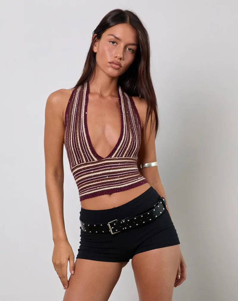 Cosya Top In Shimmer Stripe Knit Rust 1