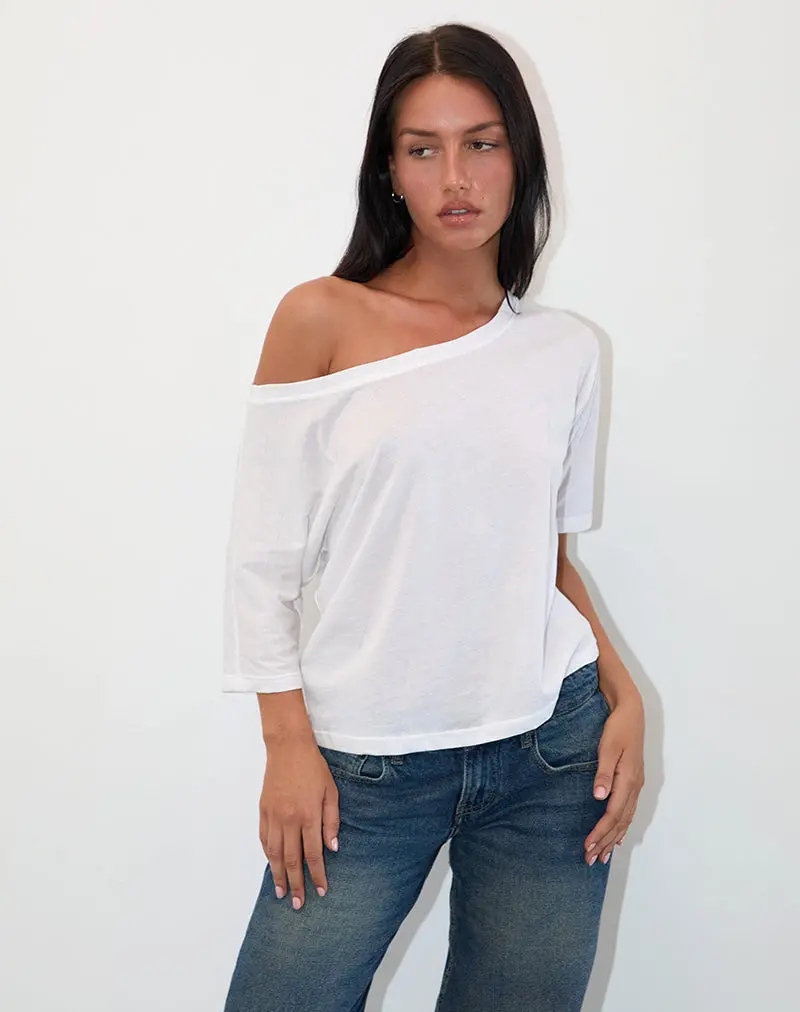 Daman Off Shoulder Basic Jersey Top In White 1