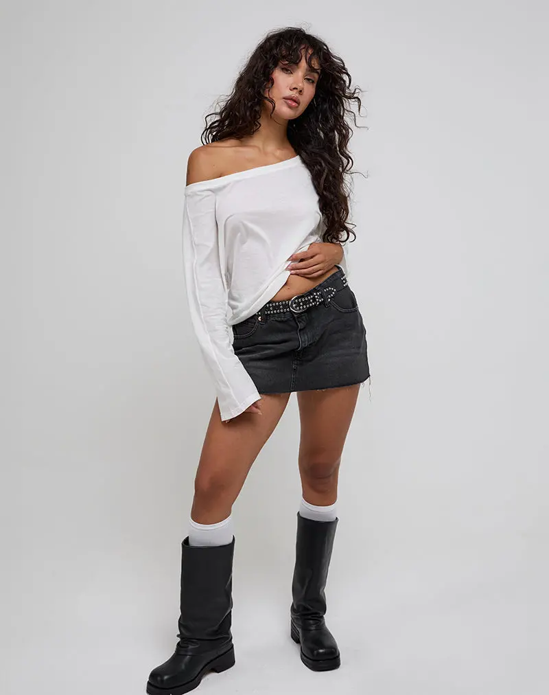 Damian Off The Shoulder Long Sleeve Basic Top In Ivory 1