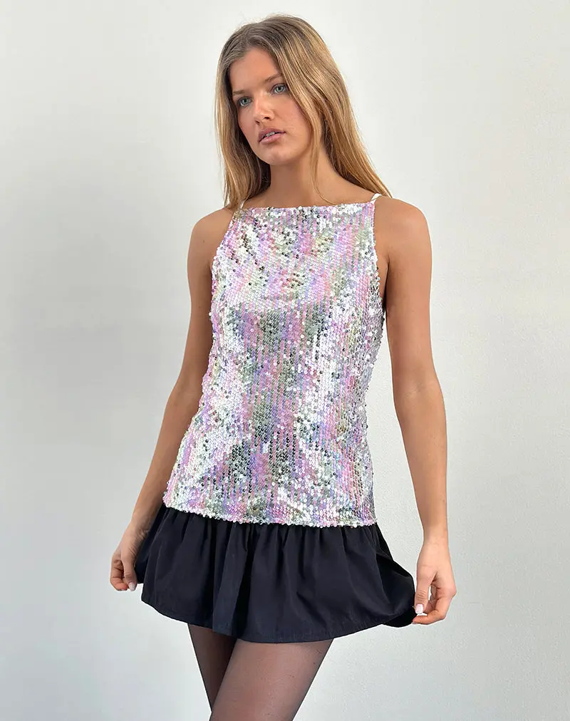 Damske Vest Top In Clear Sequin Iridescent 1
