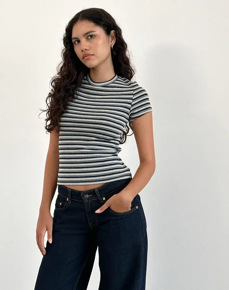 Dartis Top In Navy And Grey Jersey Stripe 1