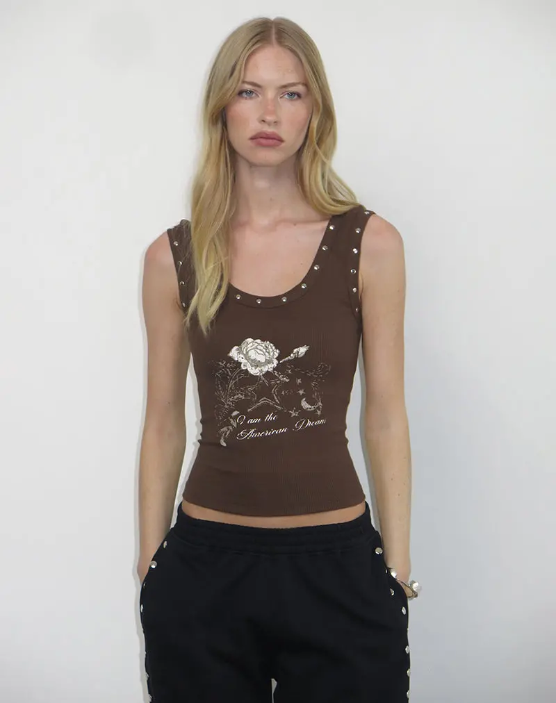 Daxio Vest Top In Cocoa American Dream With Studs 1