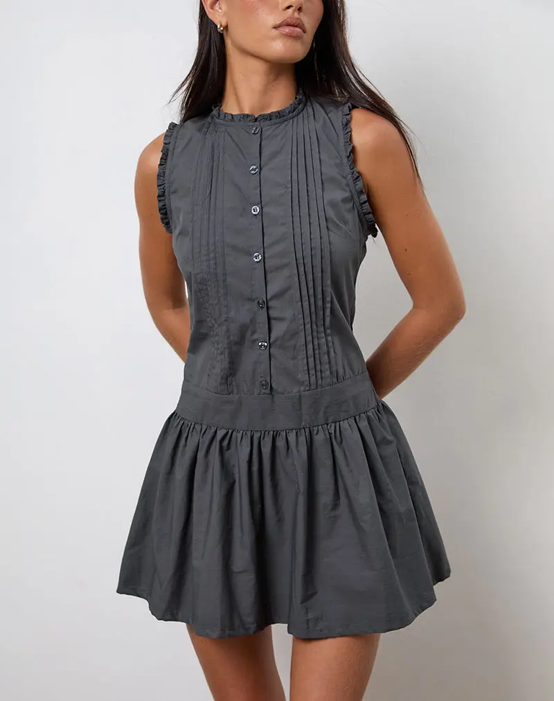 Dayara Mini Dress In Poplin Charcoal Grey 1