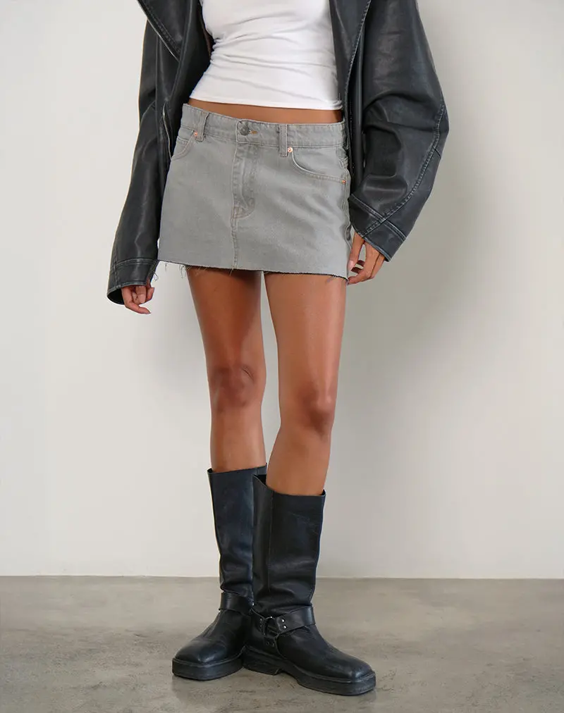 Denim Raw Hem Mini Skirt In Grey Bleach 1