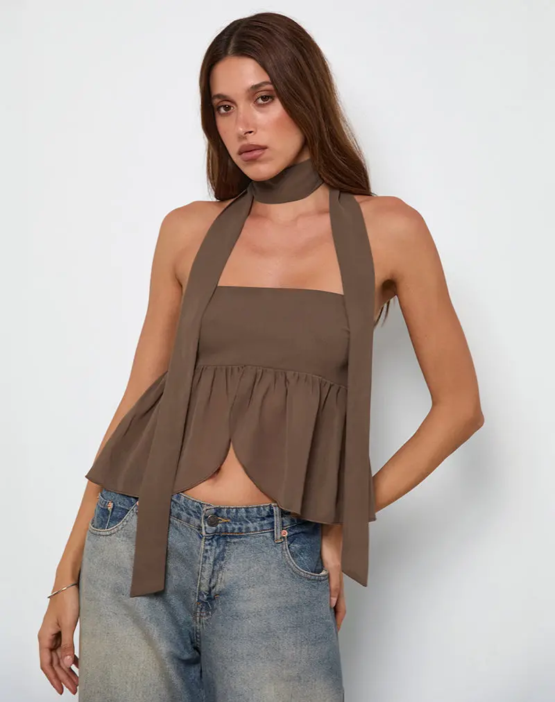 Desir Bandeau Top In Chiffon Coffee 1
