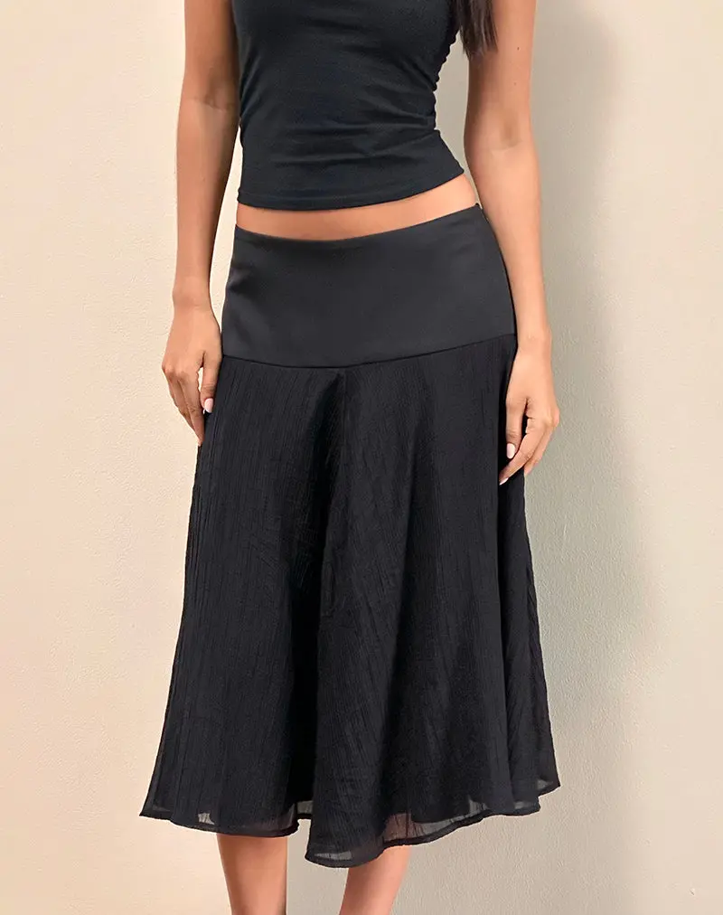 Diera Satin Chiffon Midi Skirt In Black 1