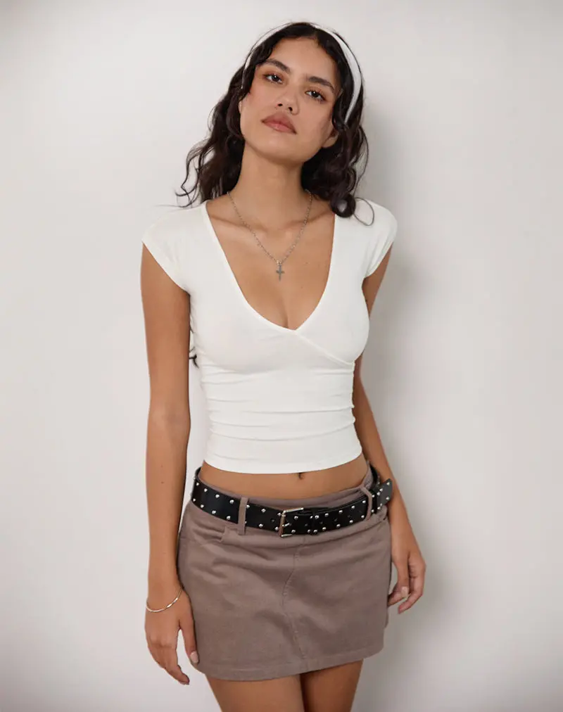 Dolores Wrap Top In Rayon Jersey Ivory 1