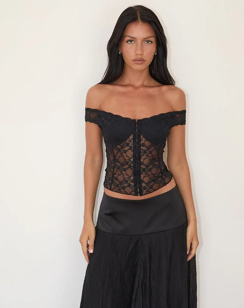 Dovica Corset Top In Black Canina Rose Lace 1