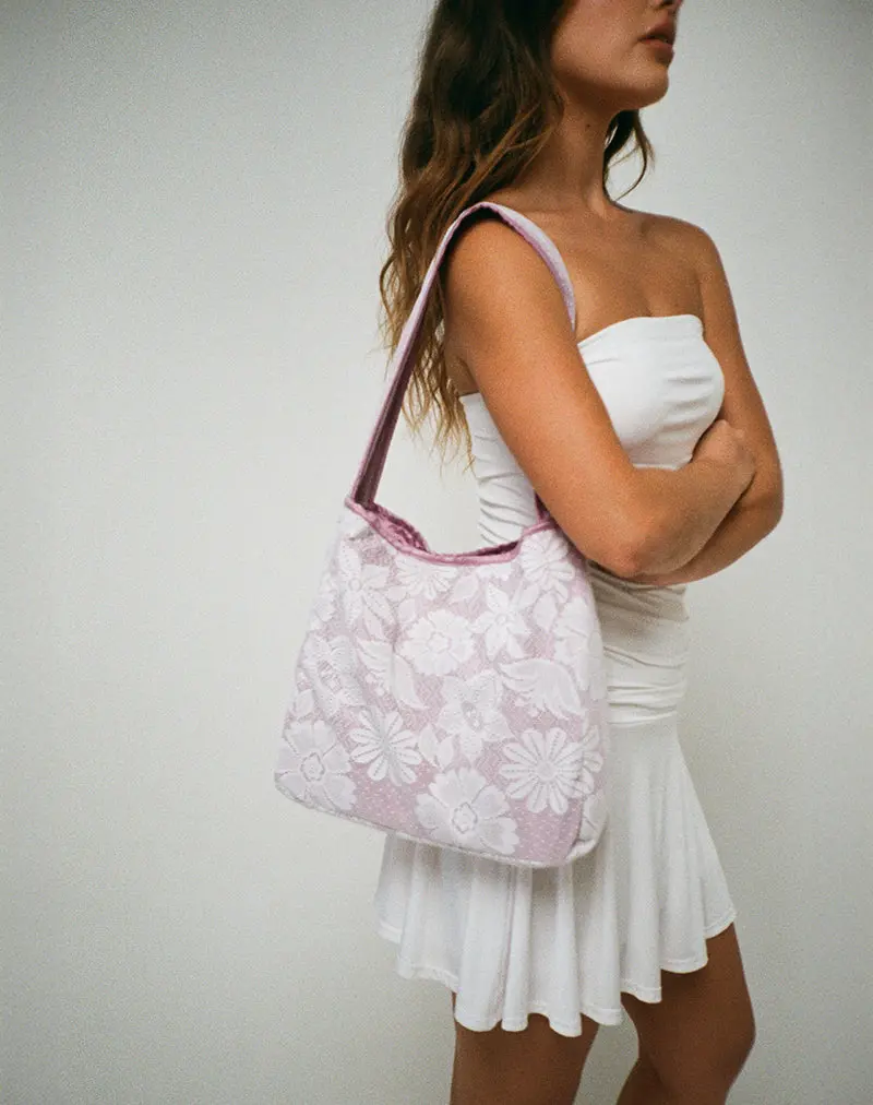 Dune Bag In White With Lace Pink Binding 1