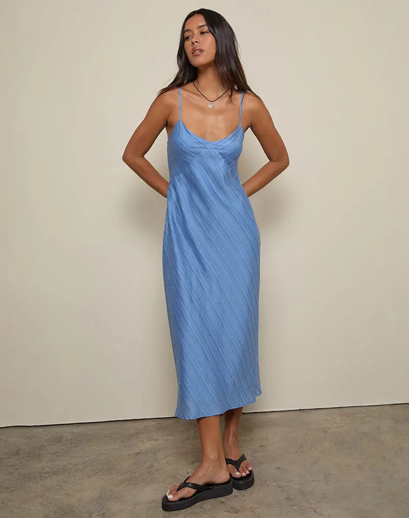 Elayna Midi Dress In Chiffon Stripe Blue 1