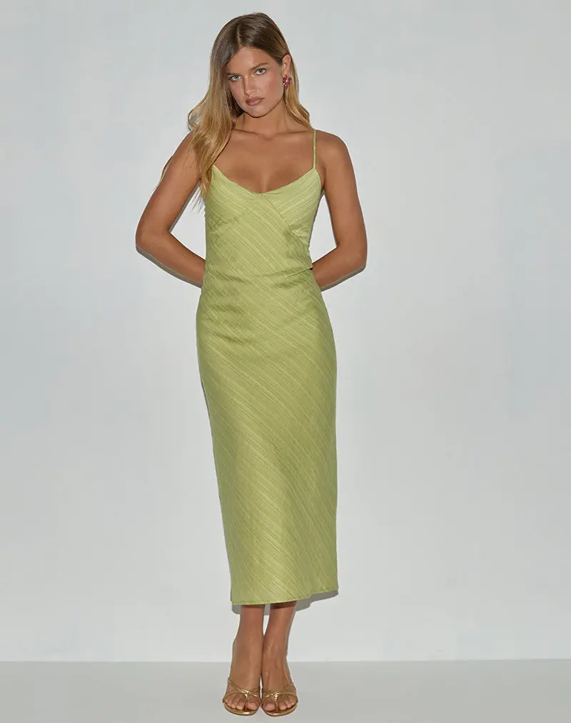 Elayna Midi Dress In Chiffon Stripe Green 1