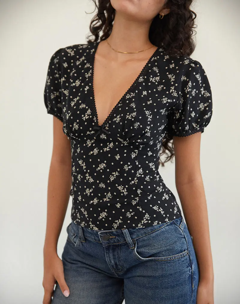 Elvita Top In Floral Land Black 1
