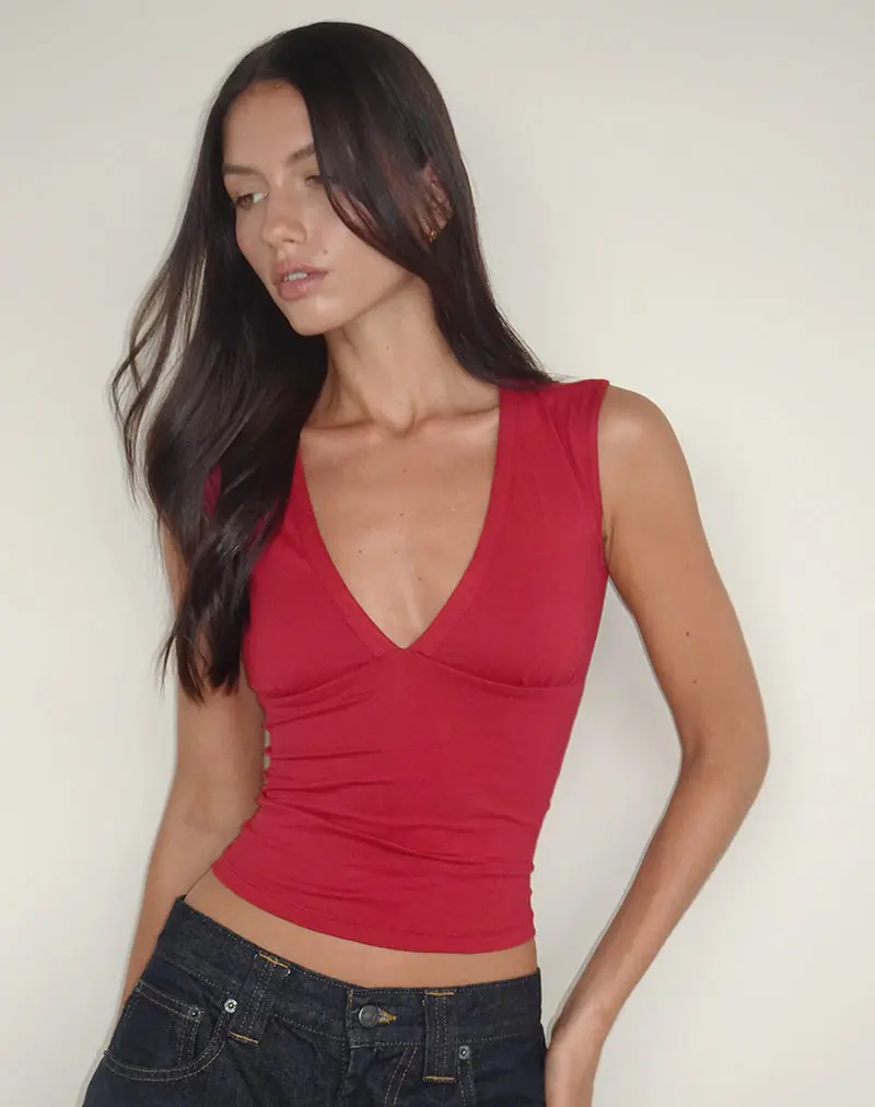 Emberly Plunge Top In Adrenaline Red 1