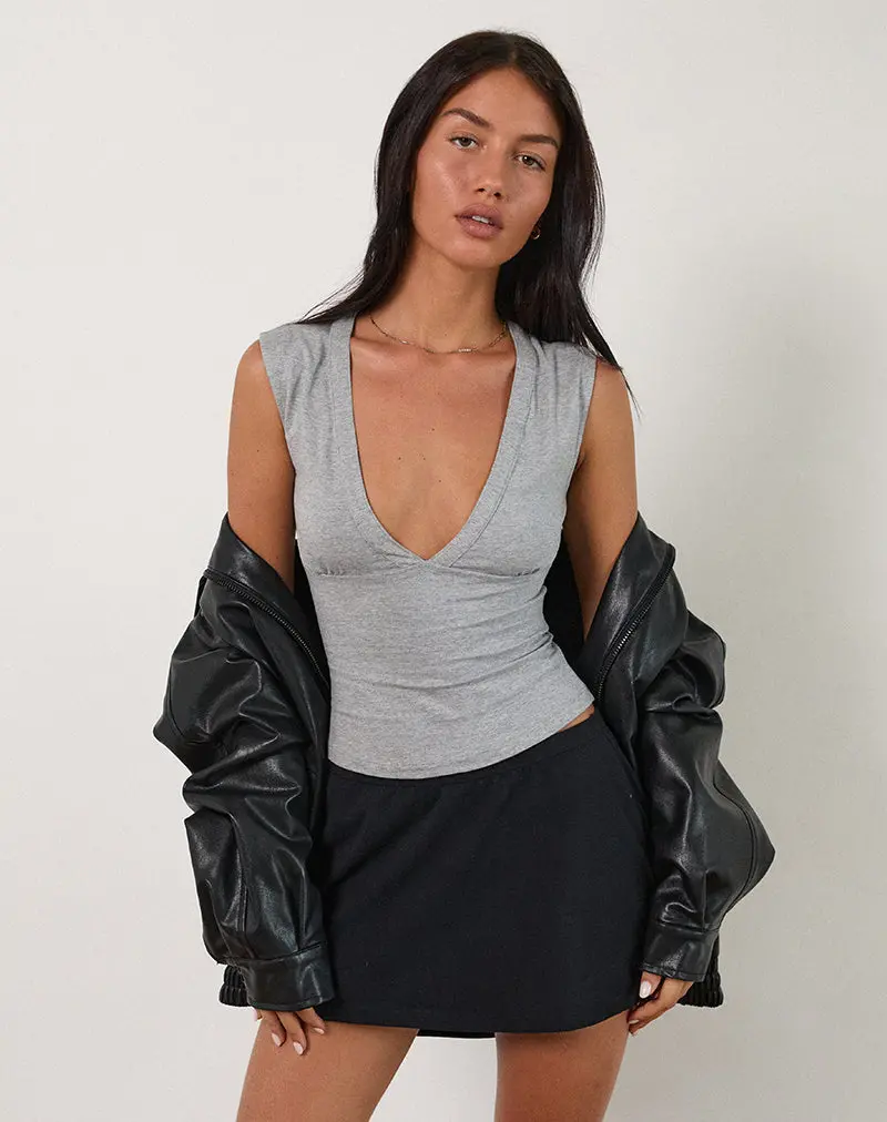 Emberly Plunge Top In Grey Marl 1