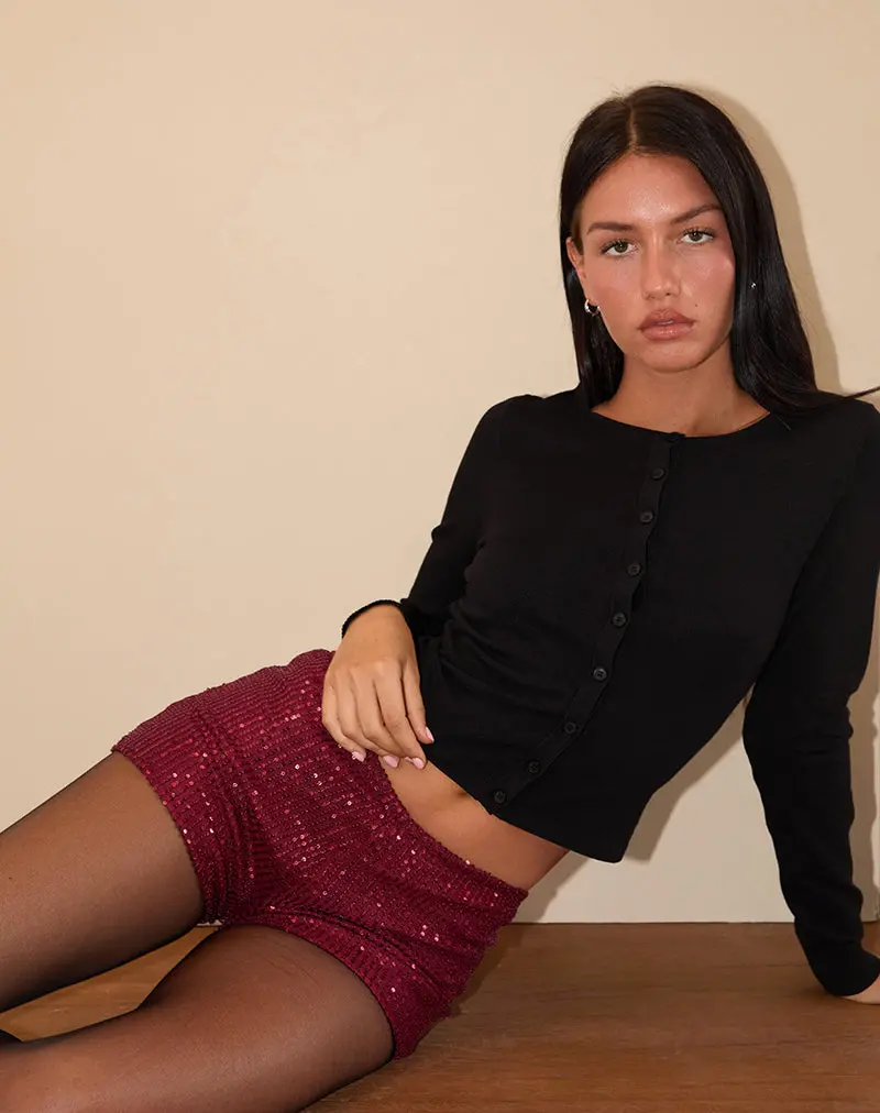 Erna Micro Shorts In Drape Mini Sequin Maroon 1