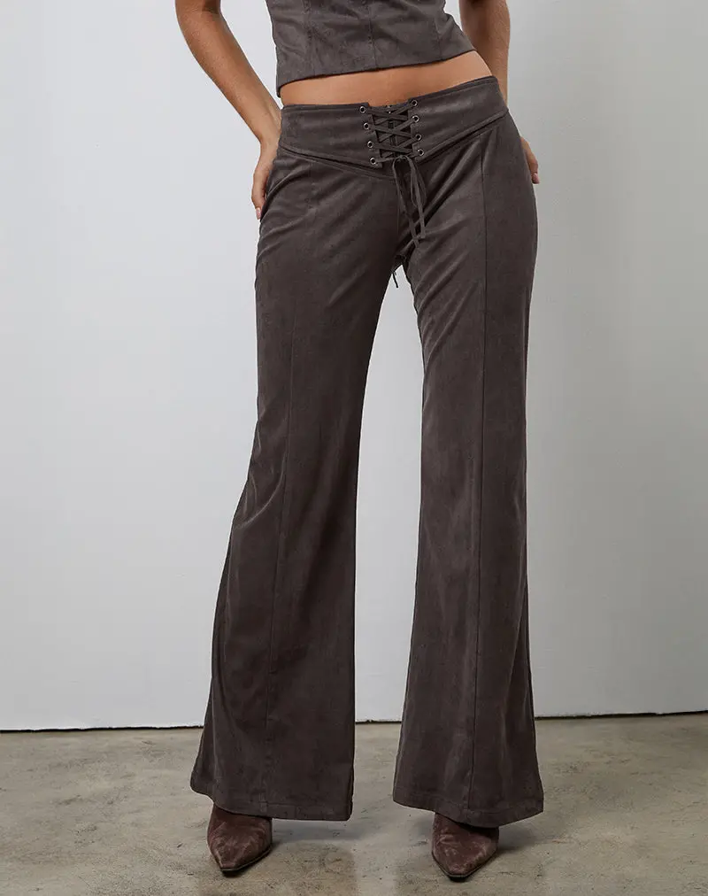 Vallen Trousers In Dark Faux Suede Chestnut 1