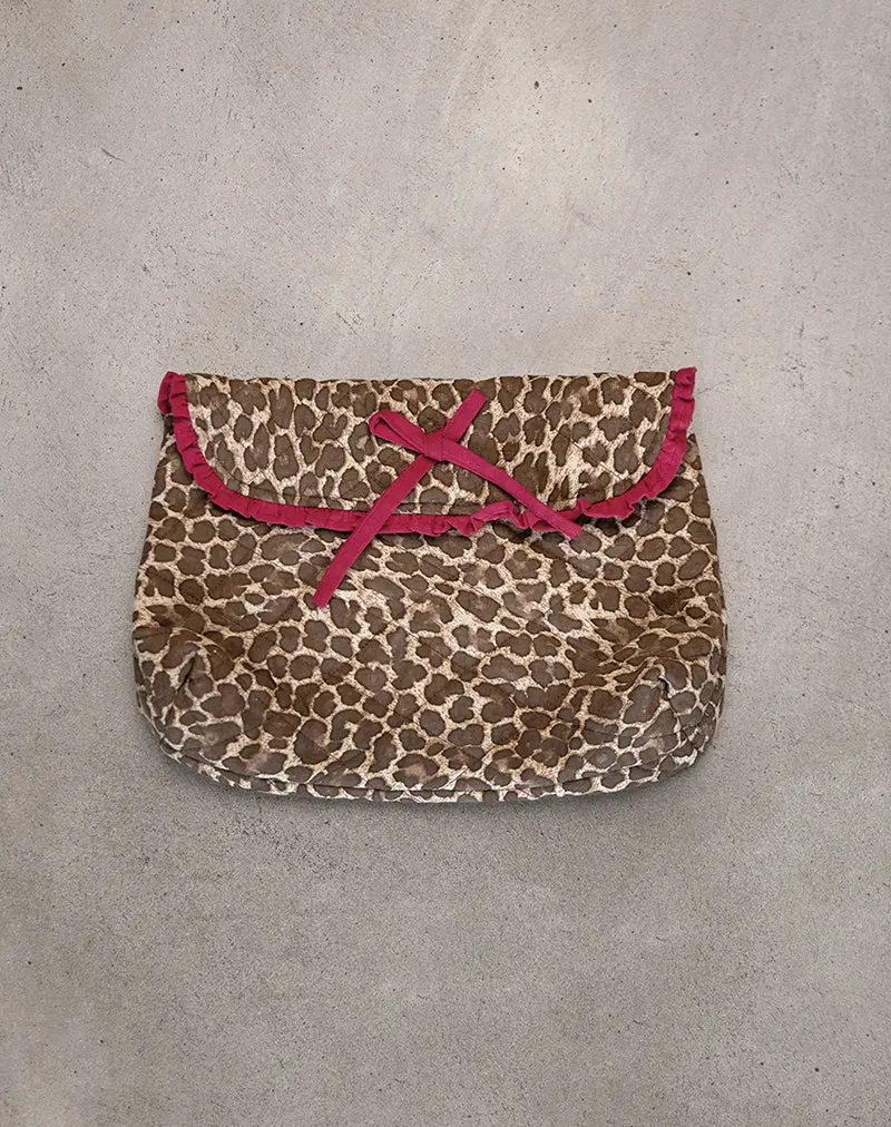 Fold Over Makeup Bag In Leopard With Red Frill Bow 1