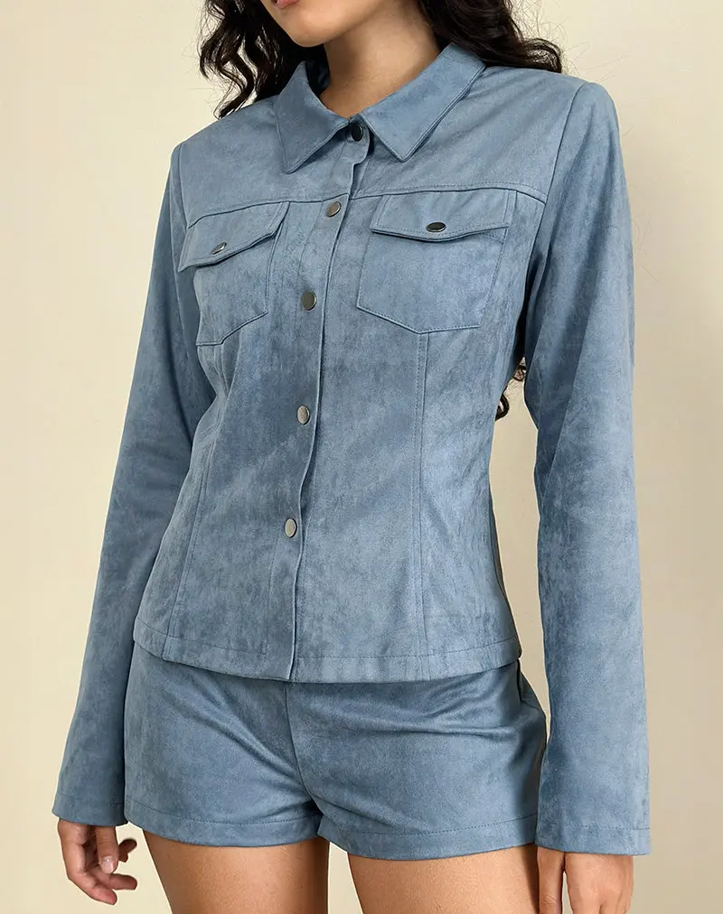 Fyodora Jacket In Suede Dusty Blue 1