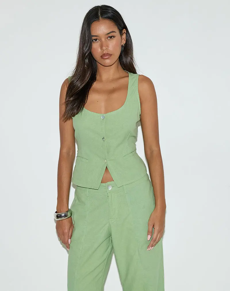 Ganita Vest In Linen Minty Green 1