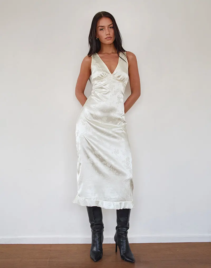 Gastari Midi Dress In Satin Jacquard White 1