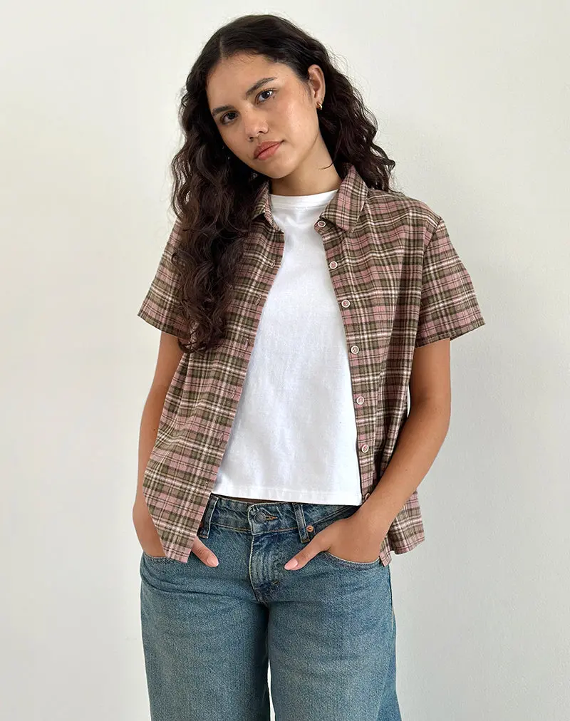 Gosanri Short Sleeve Shirt In Pink And Green Check 1