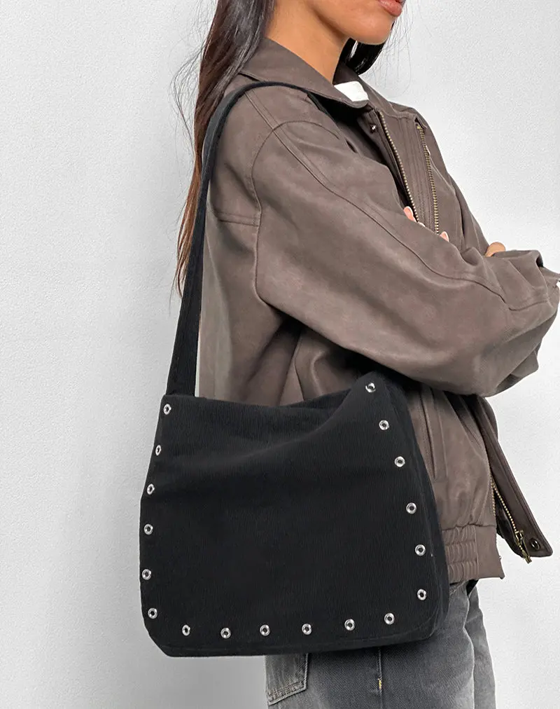 Gundar Eyelet Bag In Babycord Black 1