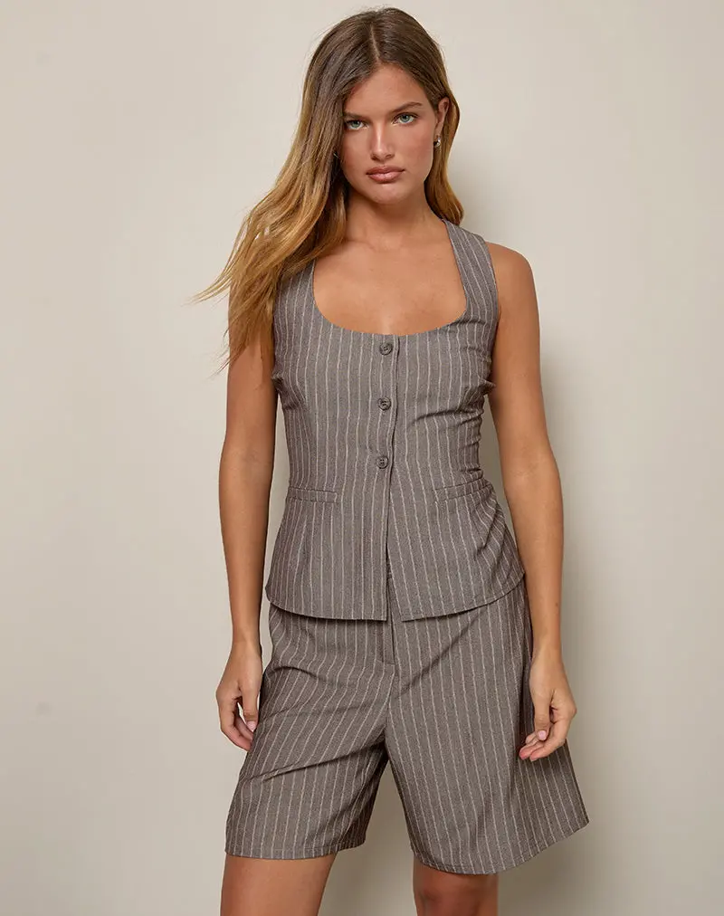 Ganita Vest In Pinstripe Brown 1