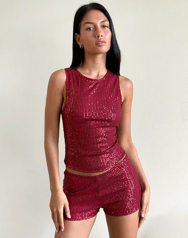 Hala Top In Drape Mini Sequin Maroon 1