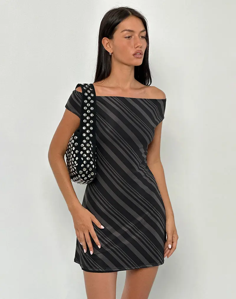 Hari Mini Dress In Irregular Stripe Grey Black 1