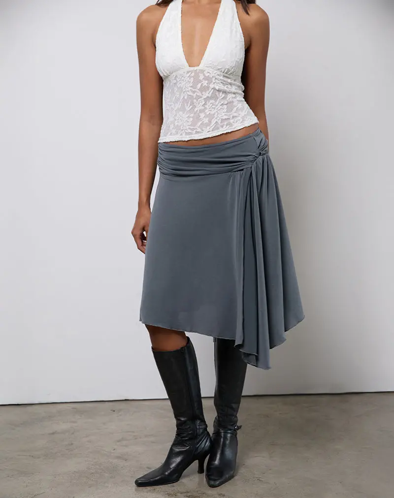 Harlan Asymmetric Midi Skirt In Cupro Grey 1