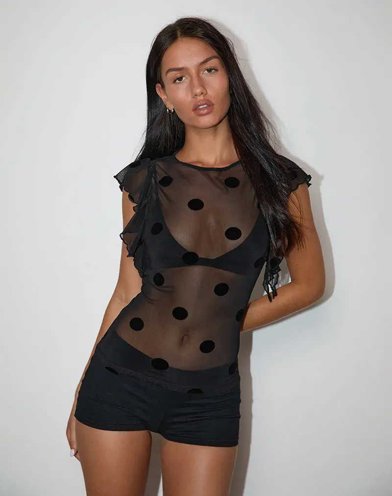 Harsya Unlined Top In Big Polka Flock Black 1
