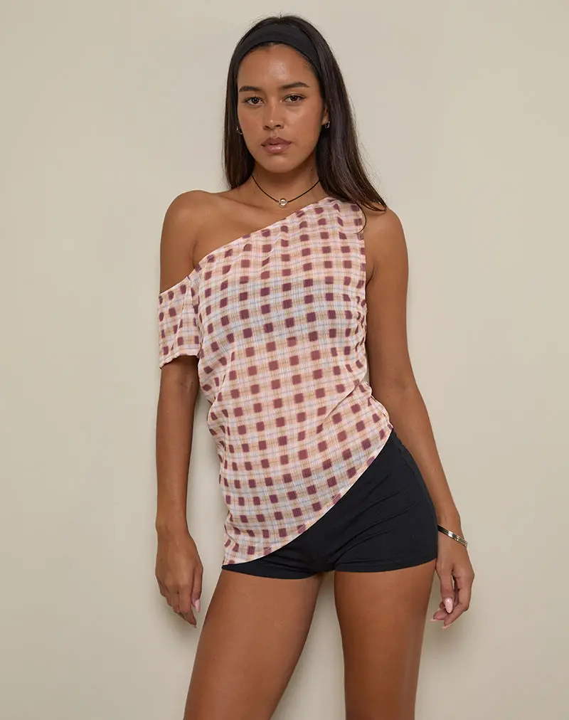 Hea Top In Chiffon Blurred Check Peach 1