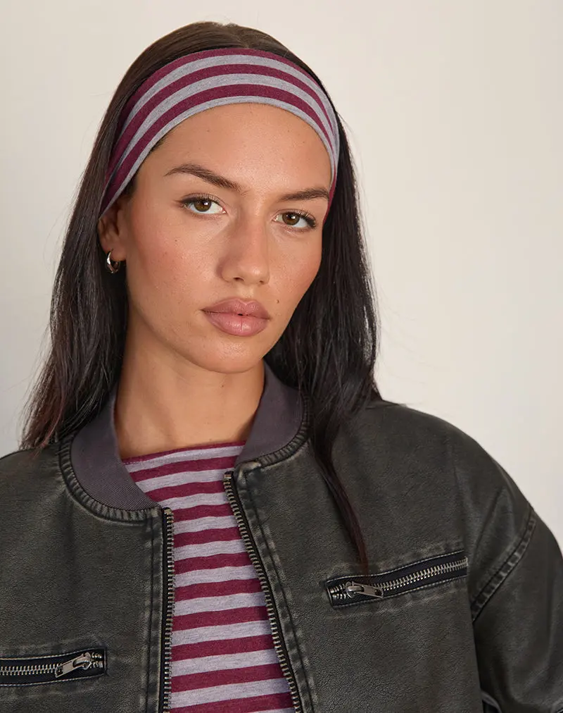 Headband In Burgundy And Grey Stripe 1