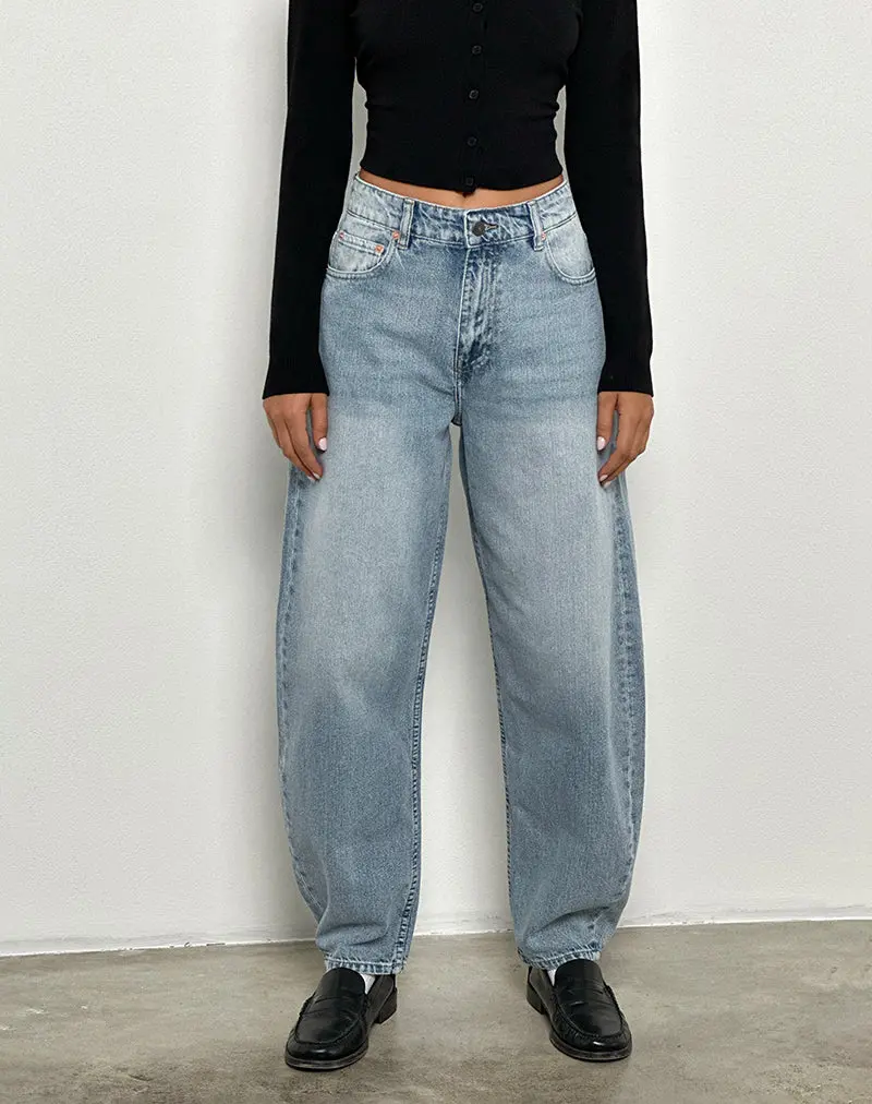 High Rise Barrel Jean In Blue 1