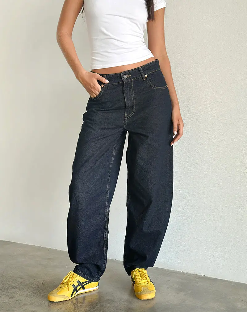 High Rise Barrel Jean In Indigo 1