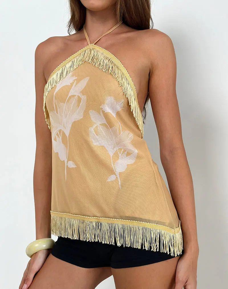 Howard Halter Fringe Top In Flower Yellow White 1