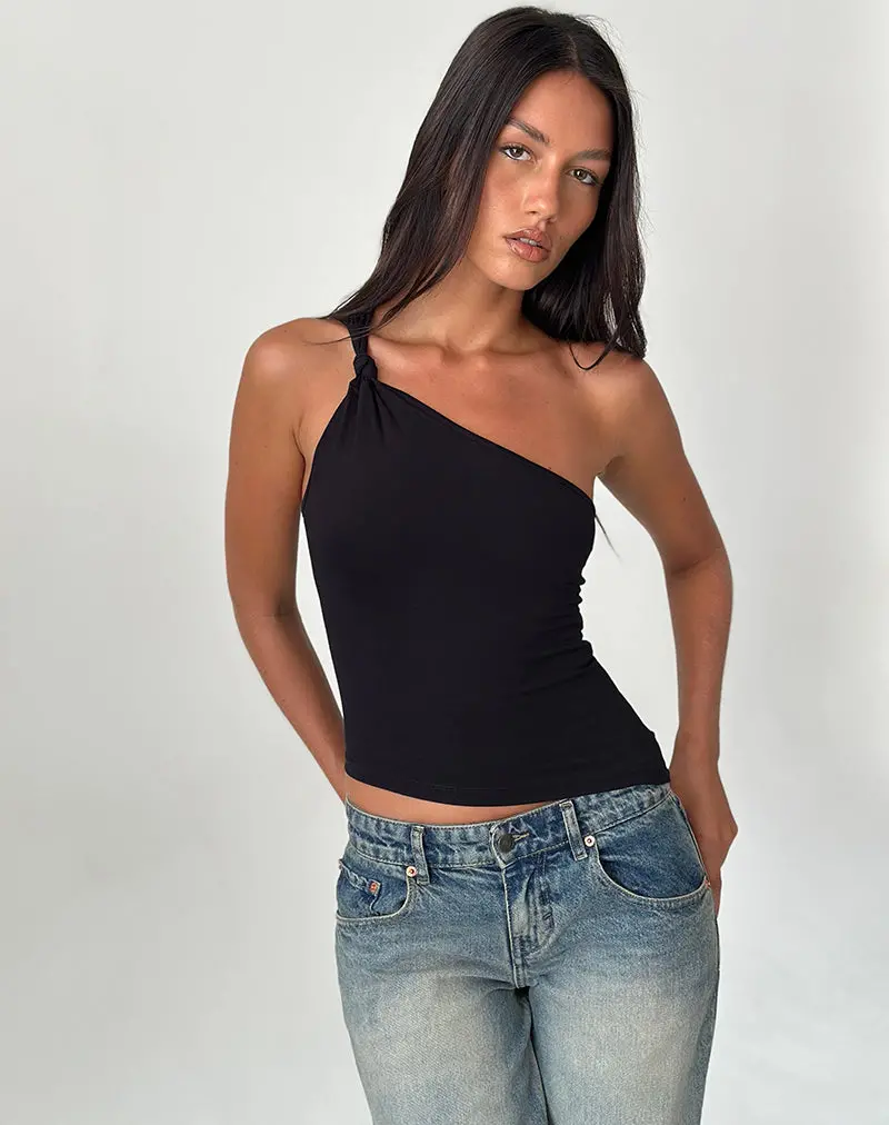 Idra Asymmetric Top In Ribbed Jersey Black 1
